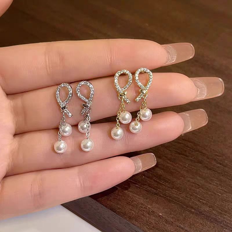 Full Diamond Pearl Golden Earrings Women