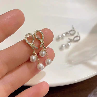 Full Diamond Pearl Golden Earrings Women