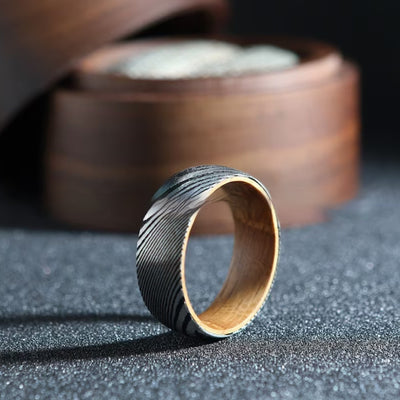 Striped Barrel Wood Inner Ring Men Women's Jewelry