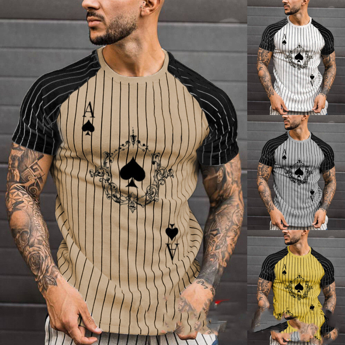 Poker A Stripe Printed Colorblock T-shirt