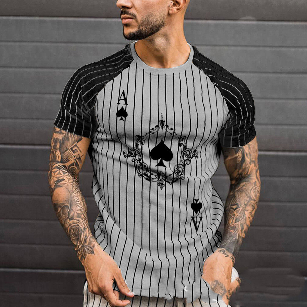 Poker A Stripe Printed Colorblock T-shirt