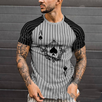 Poker A Stripe Printed Colorblock T-shirt