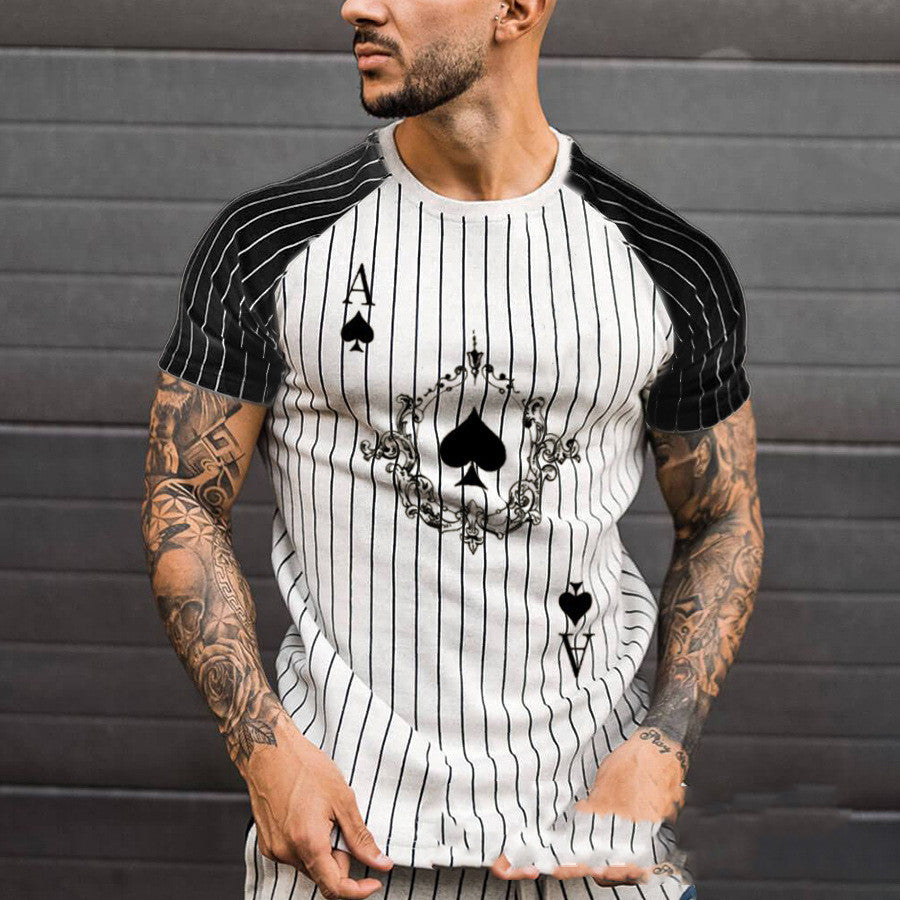 Poker A Stripe Printed Colorblock T-shirt