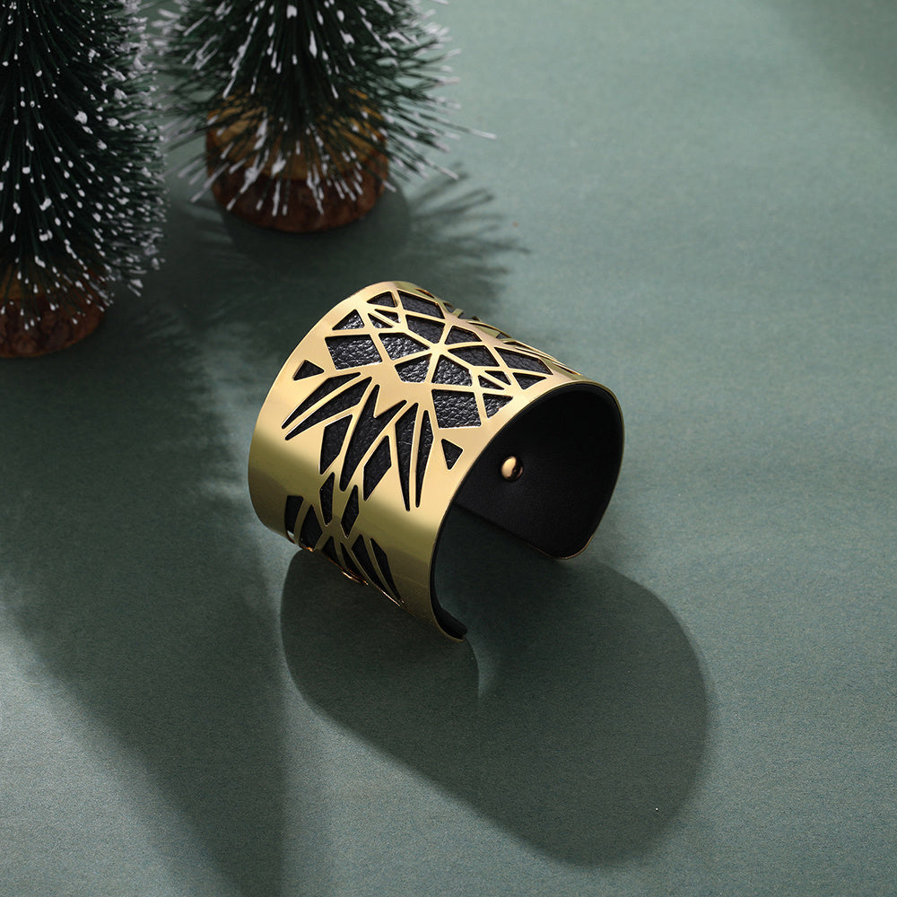 Wide face cutout metal bracelet