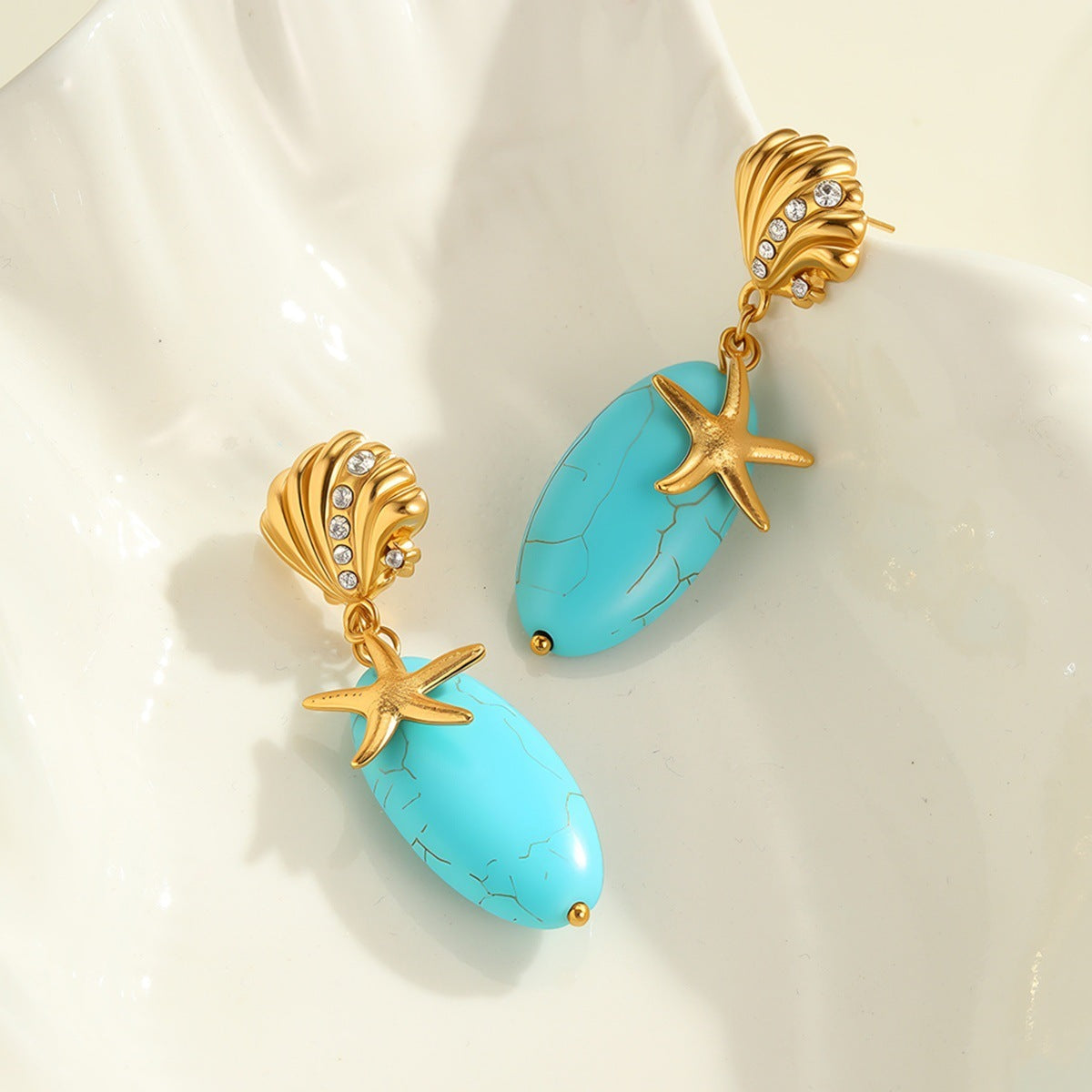 Natural Stone Turquoise Earrings Stainless Steel Eardrop Earrings