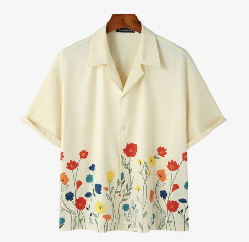 Men's Summer New Street Hipster Black And White Striped Hawaiian Beach Suit