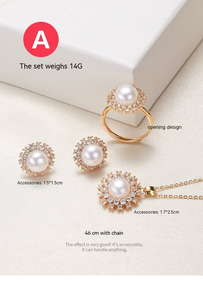 Pearl Necklace Ring Earings Set