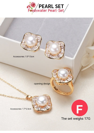 Pearl Necklace Ring Earings Set