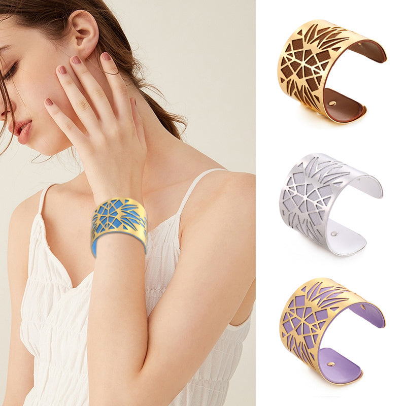 Wide face cutout metal bracelet