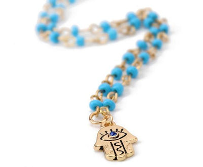 Turquoise Necklace Eye Necklace Fatima Palm Rice Bead Multilayer Necklace