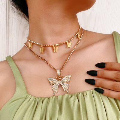 Multi-layered necklace butterfly necklace