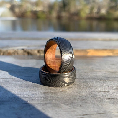 Striped Barrel Wood Inner Ring Men Women's Jewelry