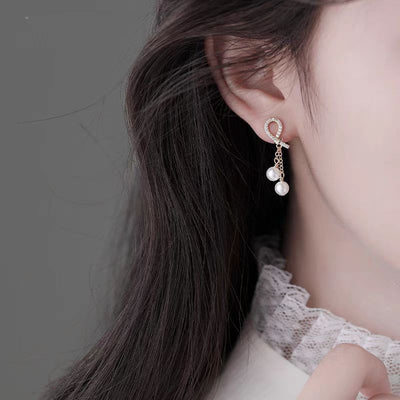 Full Diamond Pearl Golden Earrings Women