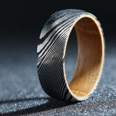 Striped Barrel Wood Inner Ring Men Women's Jewelry