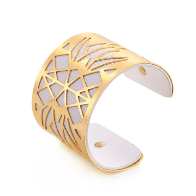 Wide face cutout metal bracelet