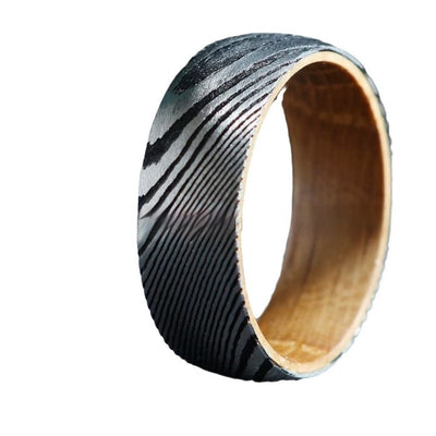 Striped Barrel Wood Inner Ring Men Women's Jewelry