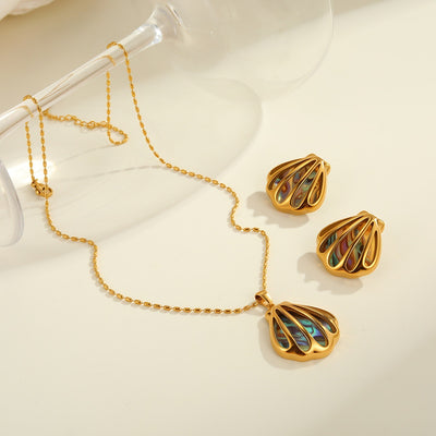 Scallop Shell Stainless Steel Necklace Gold Plated Ins High-grade Ear Studs Earrings
