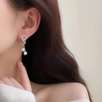 Full Diamond Pearl Golden Earrings Women