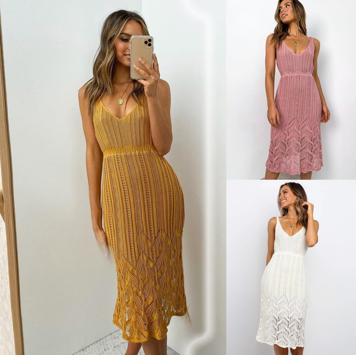 Knitted stretch high waist sexy cami dress