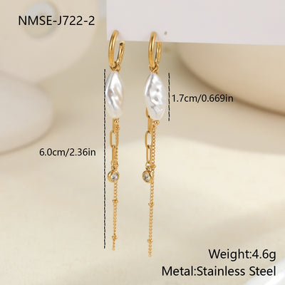 Pearl Earrings Long Tassel Stainless Steel Earrings Design Earrings