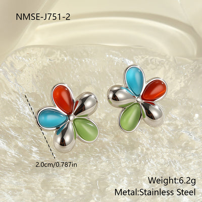Colorful Opal Flowers Stainless Steel Studs