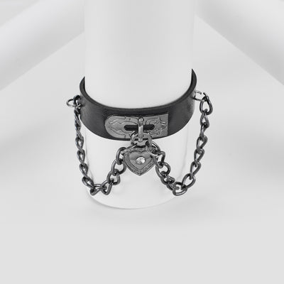 Gothic Heart-Shape Lock Link Leather Metal Snap Button Bracelet