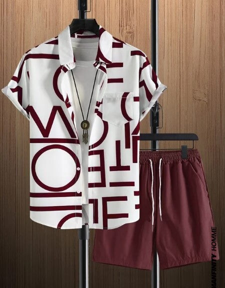 Men's Summer New Street Hipster Black And White Striped Hawaiian Beach Suit