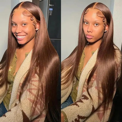 230% Density 13x6 Lace Front Wigs Straight Human Hair #4 Chocolate Brown Wig Colored 13x4 Lace Frontal Wigs Virgin Straight Wig