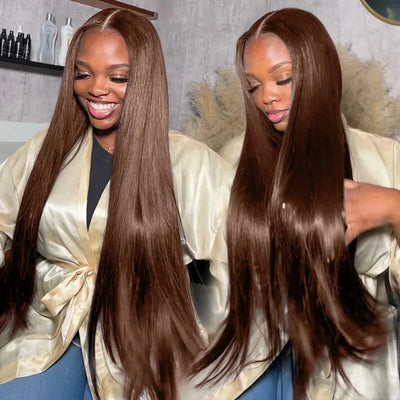 230% Density 13x6 Lace Front Wigs Straight Human Hair #4 Chocolate Brown Wig Colored 13x4 Lace Frontal Wigs Virgin Straight Wig