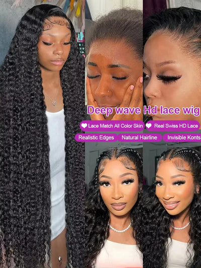 300 Density 40 50Inch Deep Wave 13x6 HD Lace Frontal Human Hair Wig Water Curly 7x5 Glueless Lace Front Wig Human Hair For Women
