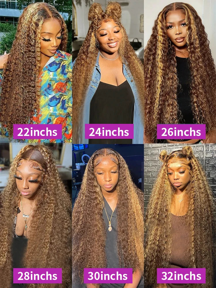 Highlight 7x5 Deep Wave Curly Glueless Lace Frontal Human Hair Wig Colored Water Wave 13x4 13x6 HD Lace Front Wig For Women 250%