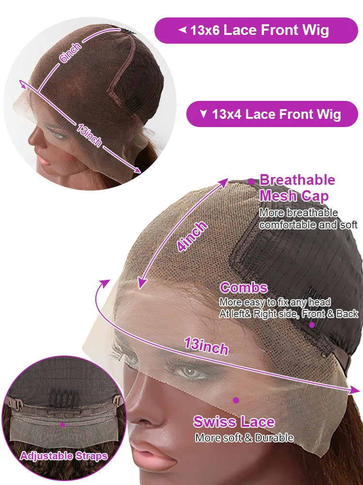 Highlight 7x5 Deep Wave Curly Glueless Lace Frontal Human Hair Wig Colored Water Wave 13x4 13x6 HD Lace Front Wig For Women 250%