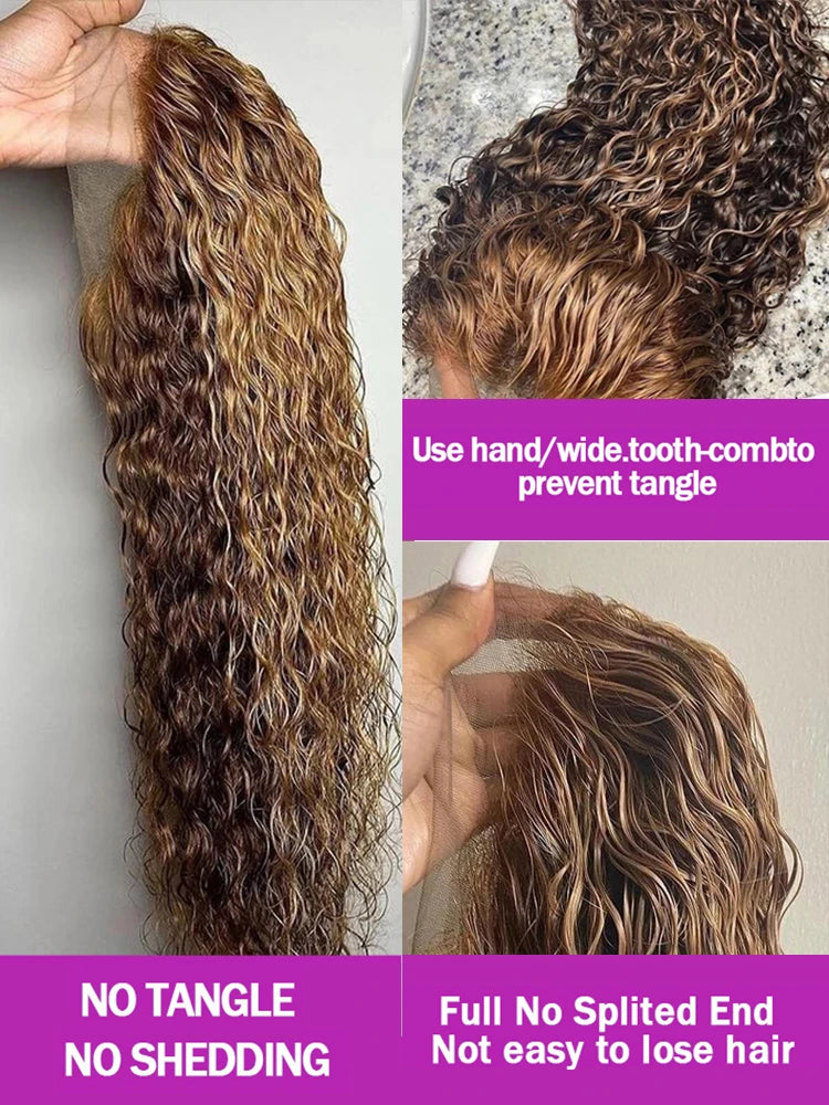 Highlight 7x5 Deep Wave Curly Glueless Lace Frontal Human Hair Wig Colored Water Wave 13x4 13x6 HD Lace Front Wig For Women 250%