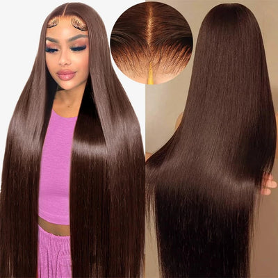 230% Density 13x6 Lace Front Wigs Straight Human Hair #4 Chocolate Brown Wig Colored 13x4 Lace Frontal Wigs Virgin Straight Wig