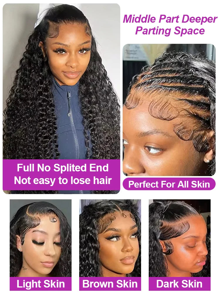 300% Density 13x6 Hd Deep Wave Lace Frontal Wig Brazilian 40 46 Inches 13x4 360 Water Curly Lace Front Human Hair Wigs For Women