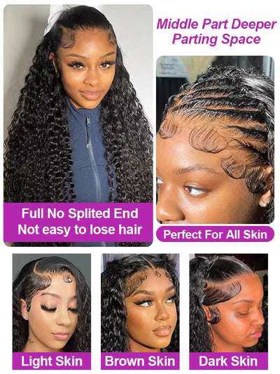 300% Density 13x6 Hd Deep Wave Lace Frontal Wig Brazilian 40 46 Inches 13x4 360 Water Curly Lace Front Human Hair Wigs For Women