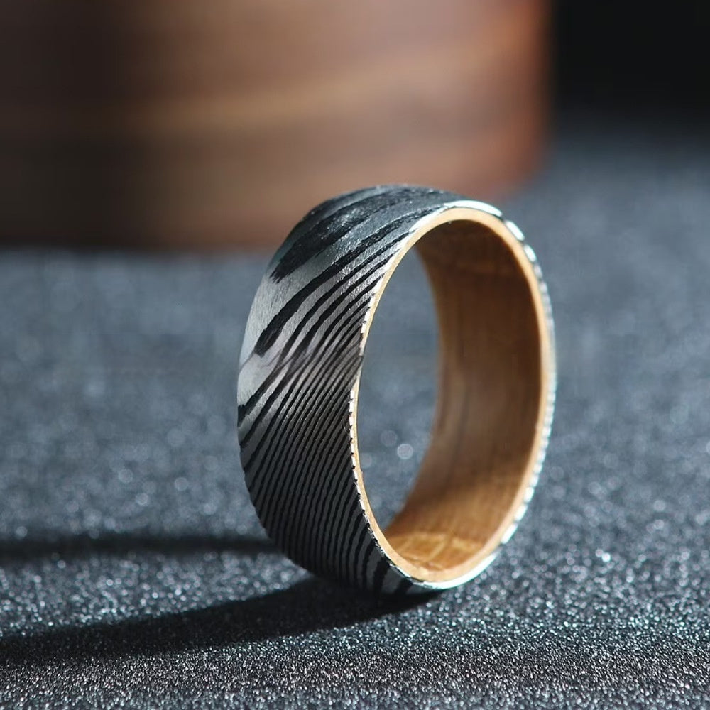 Striped Barrel Wood Inner Ring Men Women's Jewelry