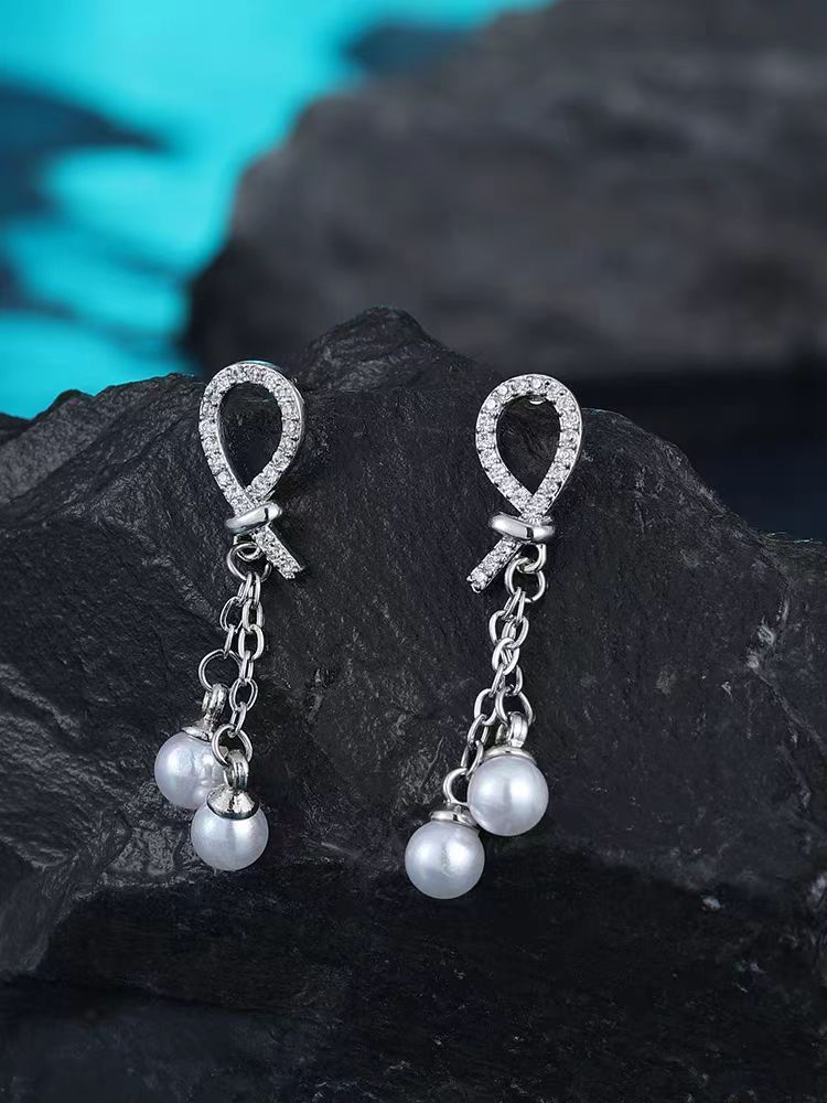 Full Diamond Pearl Golden Earrings Women
