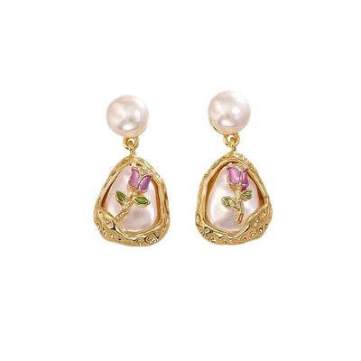 Fashion Baroque Pearl Stud Earrings High-grade Exquisite Elegant Graceful