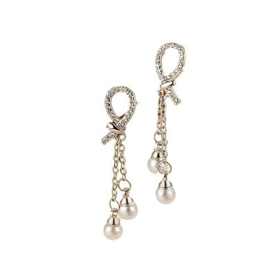 Full Diamond Pearl Golden Earrings Women