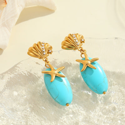 Natural Stone Turquoise Earrings Stainless Steel Eardrop Earrings