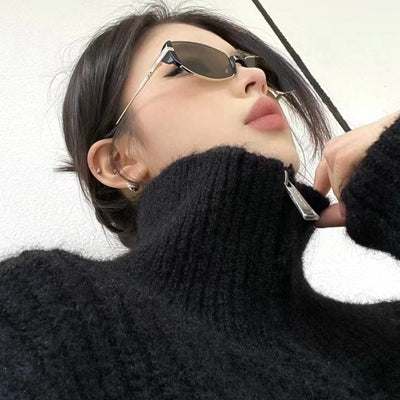 Retro Metal Oval Cats' Eye Sunglasses Female UV Sun Glasses