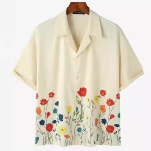 Men's Summer New Street Hipster Black And White Striped Hawaiian Beach Suit