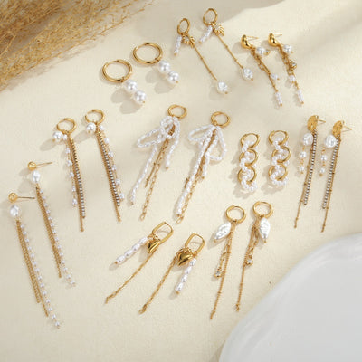 Pearl Earrings Long Tassel Stainless Steel Earrings Design Earrings