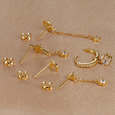 Five-piece Earings Set Chain Star Moon