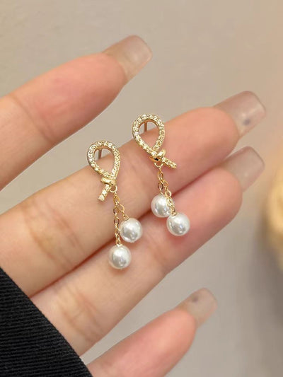 Full Diamond Pearl Golden Earrings Women