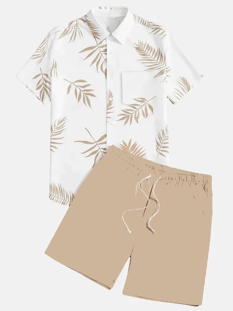 Men's Summer New Street Hipster Black And White Striped Hawaiian Beach Suit